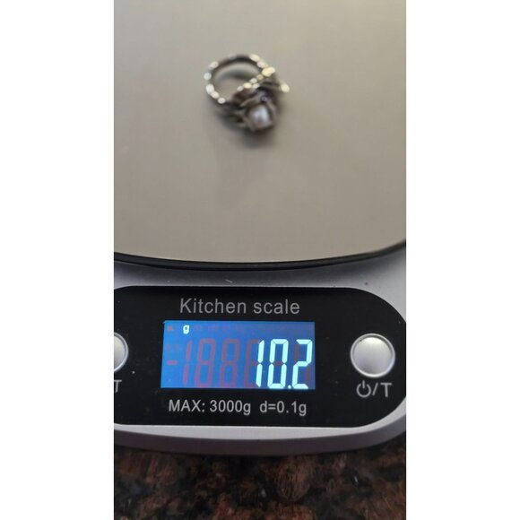 Vintage Brutalist 925 Sterling Silver Ring With Pearl Size 8 10.2g Statement - Picture 10 of 10